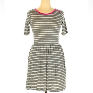 Anthropologie Pure + Good Stripe T-Shirt Dress. Gray & White stripe, pink trim.